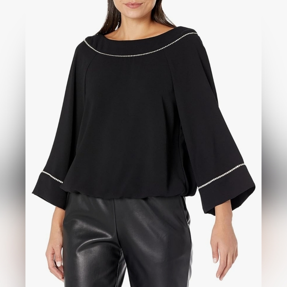 Trina Turk Black Top with White Crystal Accents